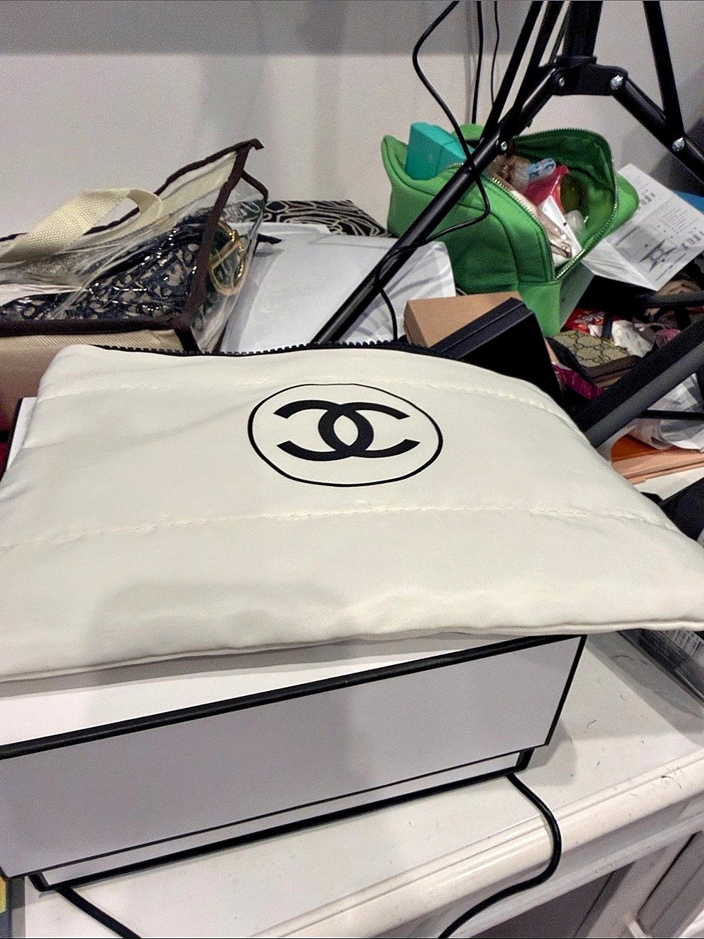 Chanel Beauty Pouch White CC Logo Makeup Bag